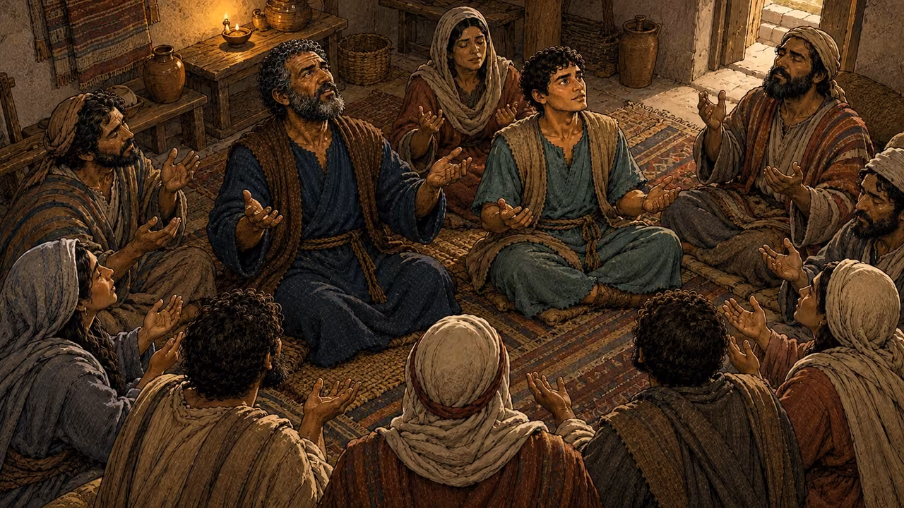 The believers lift their voices together to God, the maker of heaven, earth and sea.
