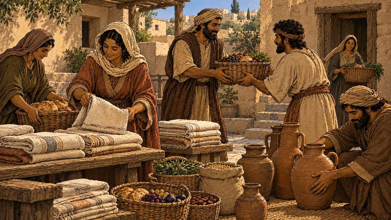 The believers share what they have, holding their possessions in common.