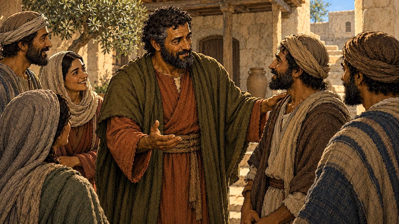 Joseph, the Levite from Cyprus whom the apostles call Barnabas, stands among the believers.
