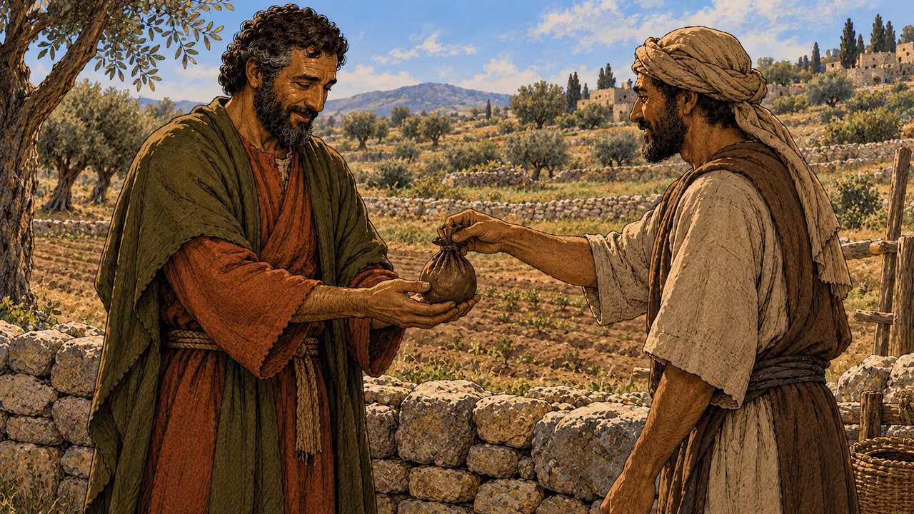 Barnabas sells his field and brings the money to the apostles.