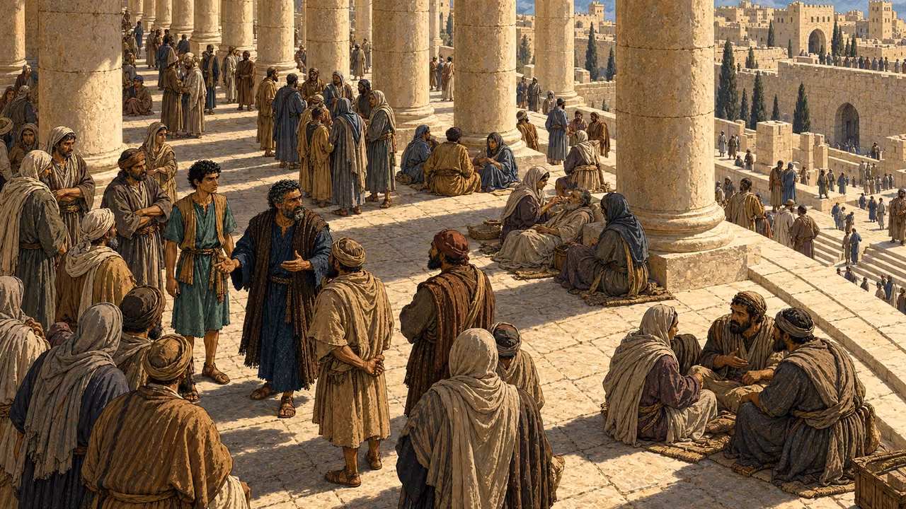 The apostles gather with the believers in Solomon’s Portico as signs and wonders are done among the people.