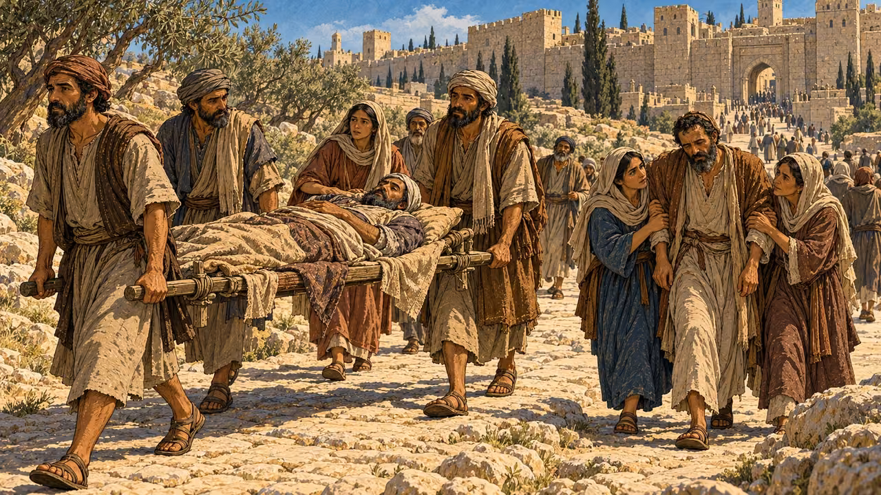 People arrive from nearby towns, bringing the sick and troubled to be healed.