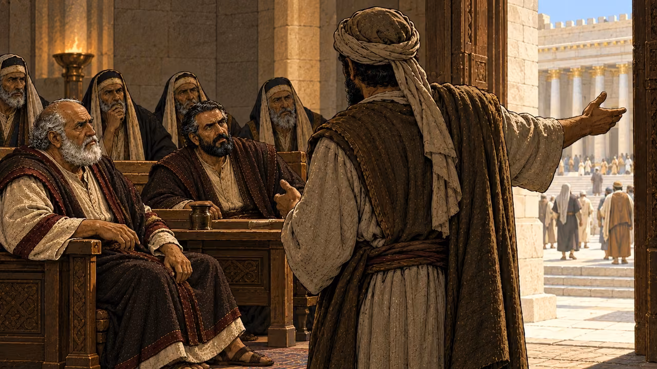 A messenger reports that the imprisoned men are now teaching the people in the Temple.