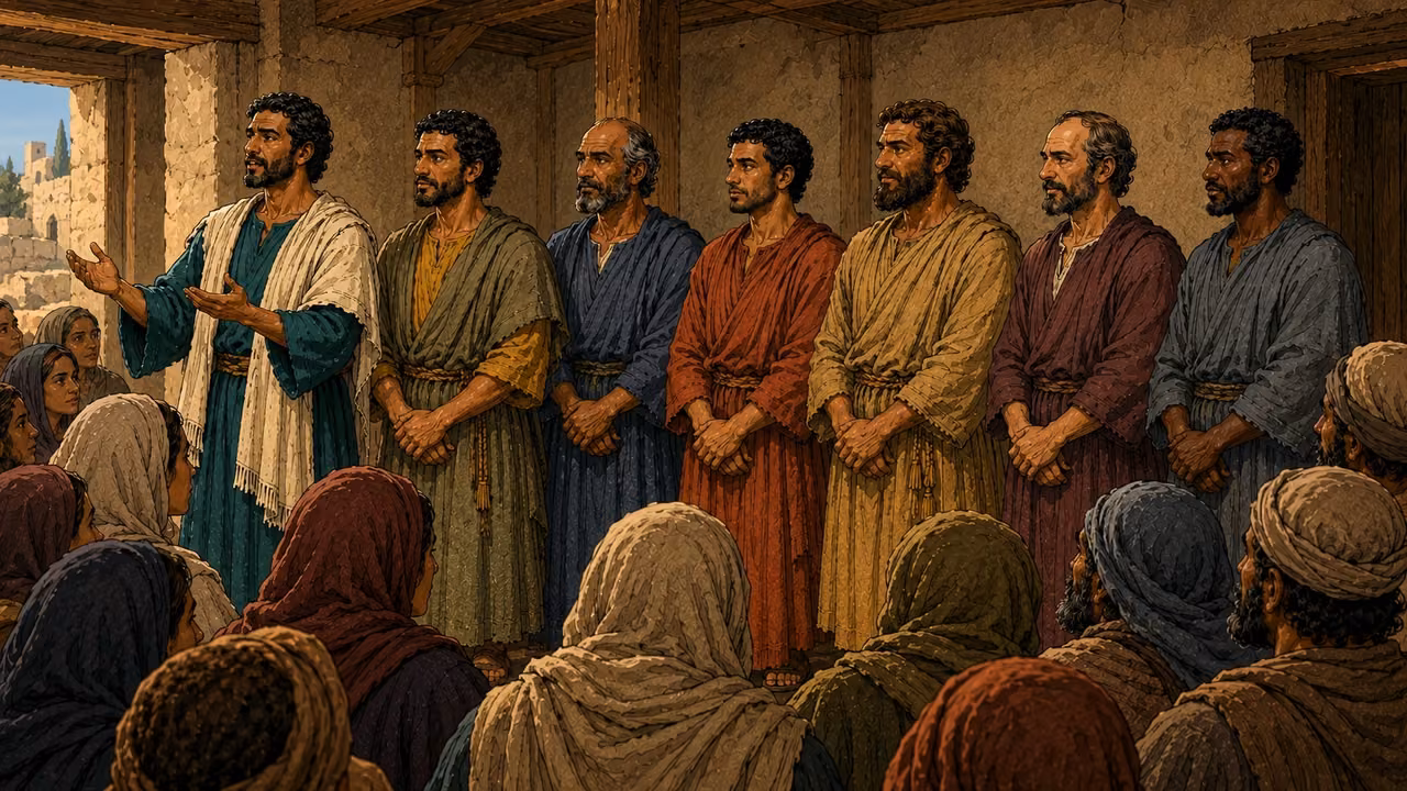 The community chooses Stephen and six other men for the work.