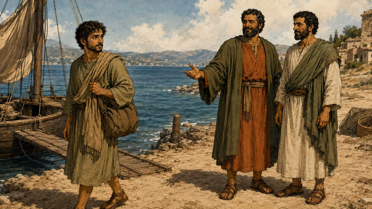 Mark parts from Paul and Barnabas at a harbor landing.