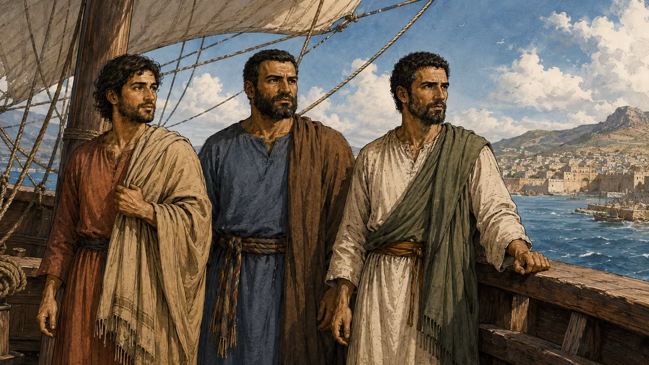The travelers sail toward Macedonia and continue to Philippi.