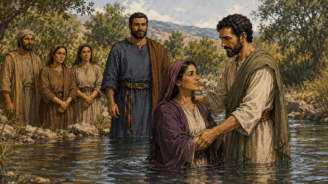 Lydia is baptized with her household and offers hospitality.