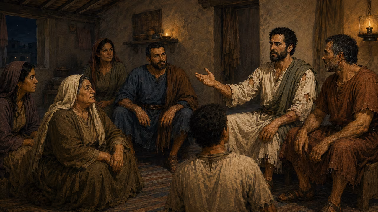 Paul and Silas speak the word of the Lord to everyone in the jailer’s house.