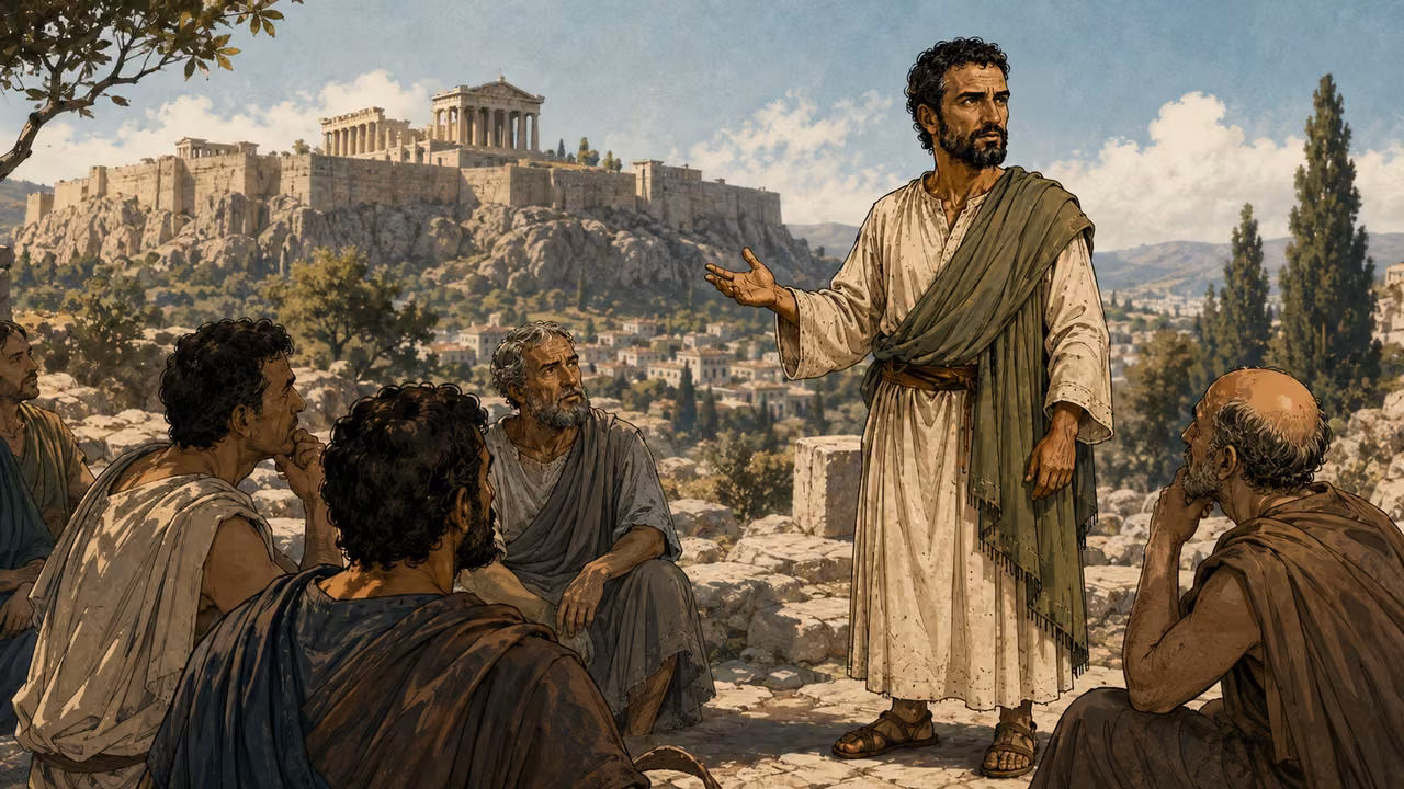 The Athenians ask Paul to explain his teaching at the Areopagus.