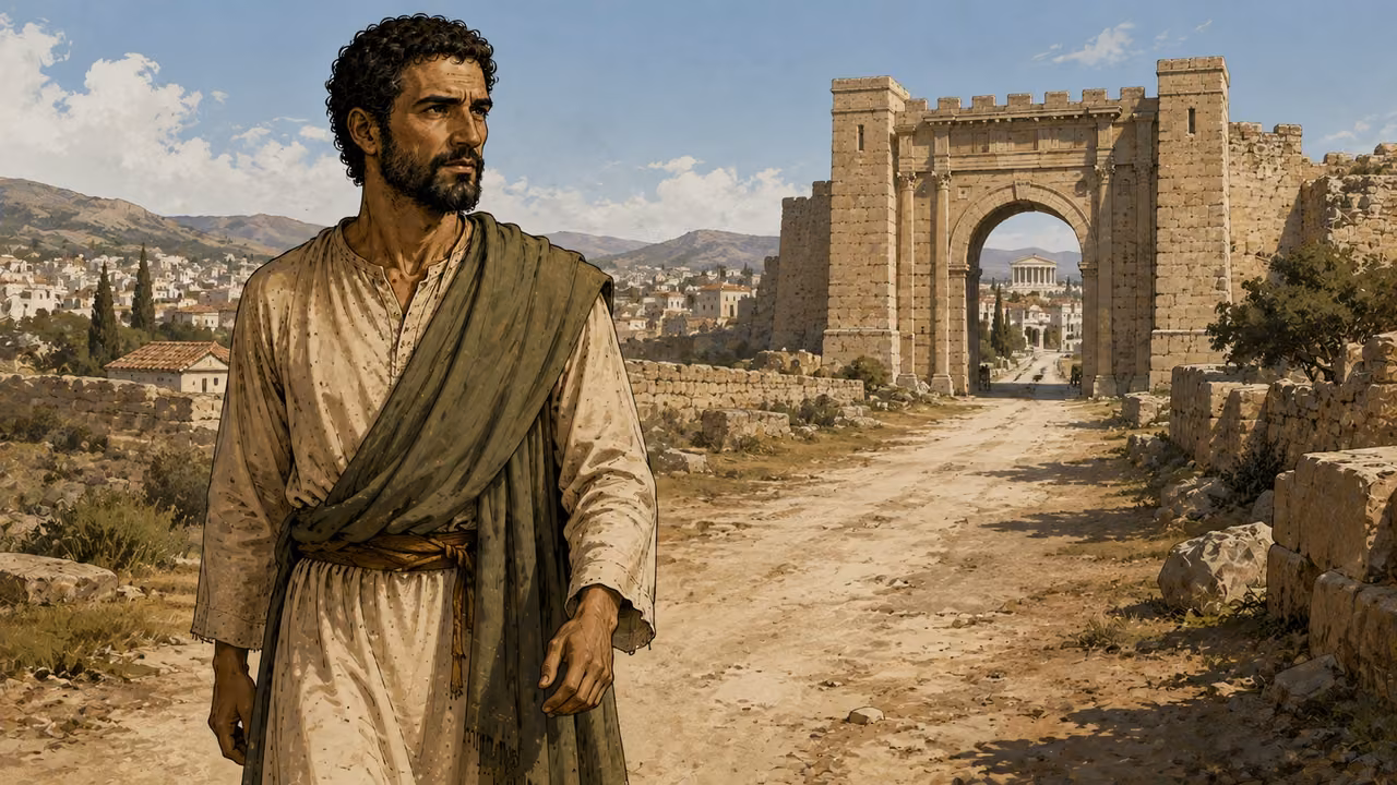 Paul arrives on the road at Corinth.