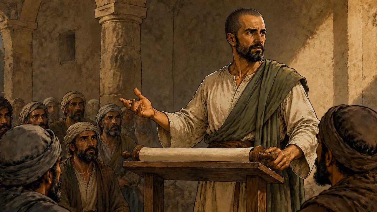 Paul reasons with adults in an Ephesus synagogue.