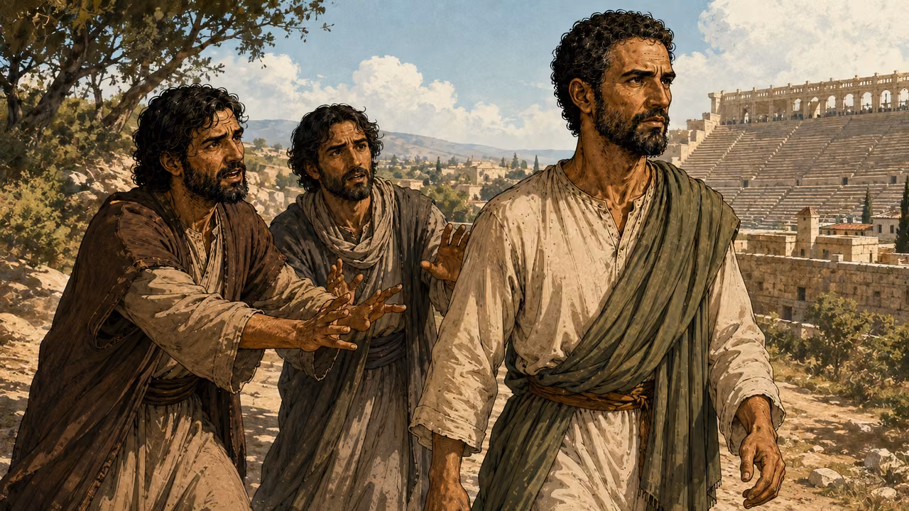 Disciples keep Paul from entering the assembly.