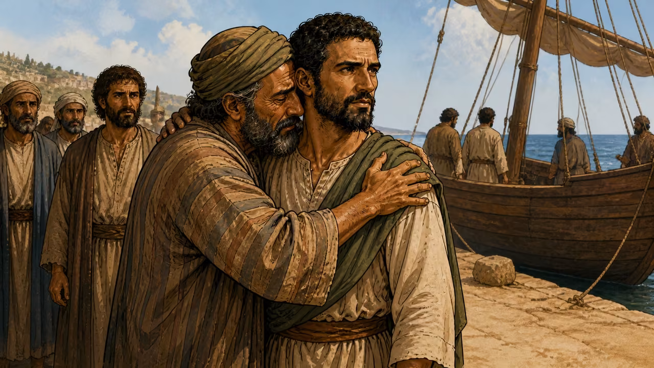 The elders embrace Paul with tears and accompany him to the ship.