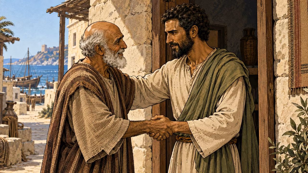 Paul and his companions greet the believers at Ptolemais.