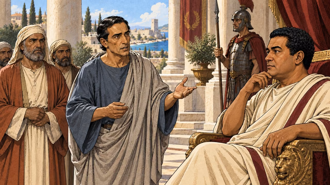 Tertullus addresses Felix with praise and asks him to hear the case.