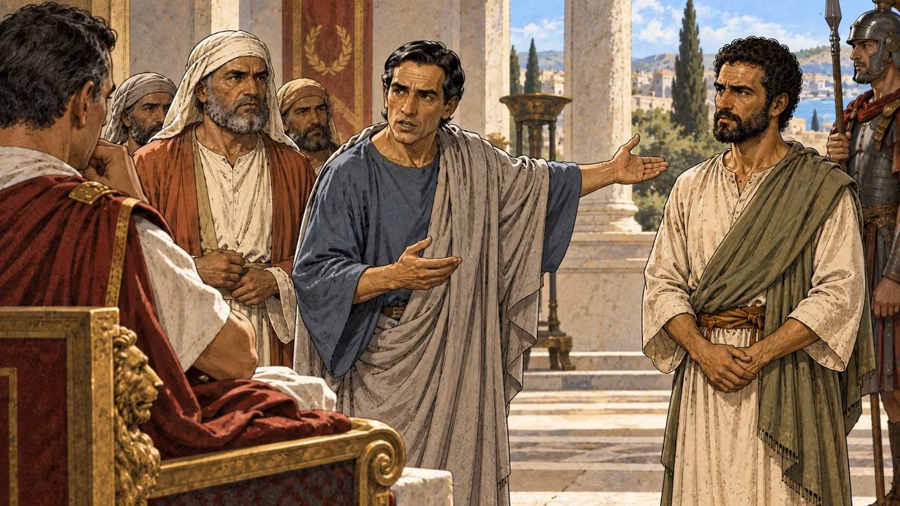 Tertullus presents accusations against Paul, supported by the elders.