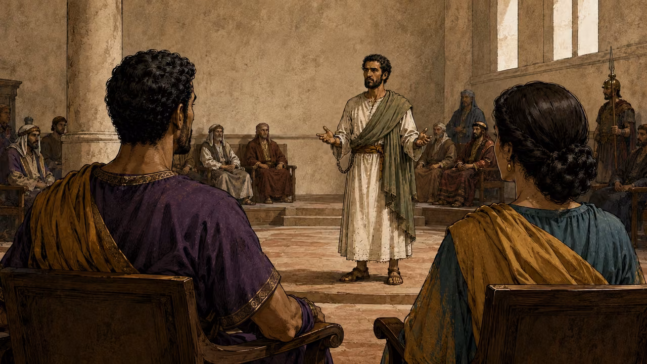 Paul testifies before Agrippa and Bernice.