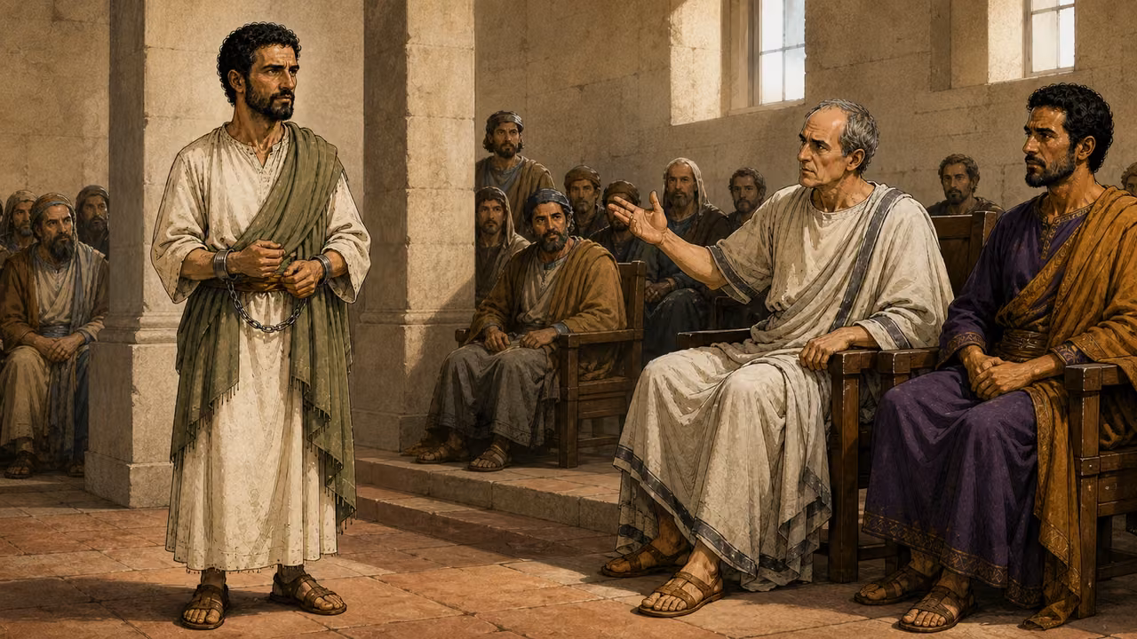 Festus interrupts, and Paul answers with composure.