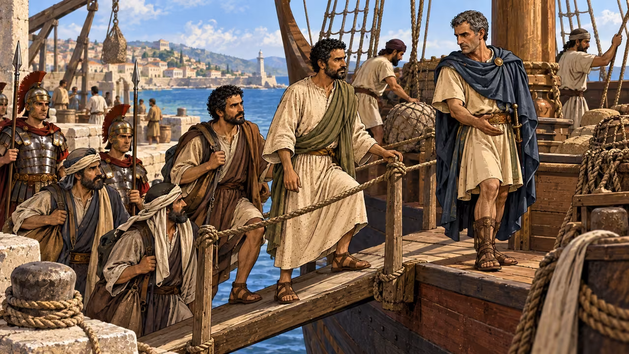 Paul and other prisoners begin the voyage to Italy under Julius.