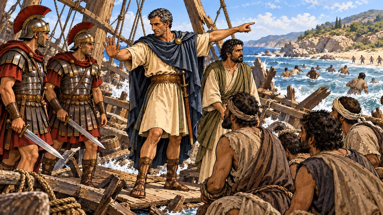 Julius stops the soldiers from killing the prisoners and orders those who can swim to go first.