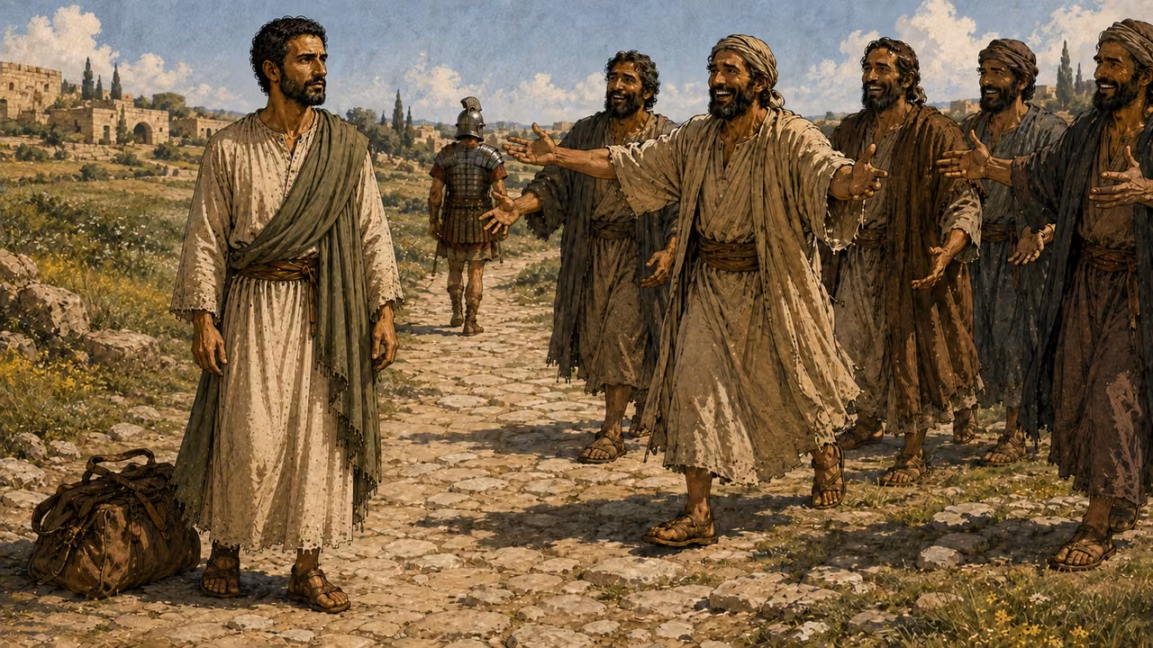 Paul is welcomed by fellow believers on the road toward Rome.