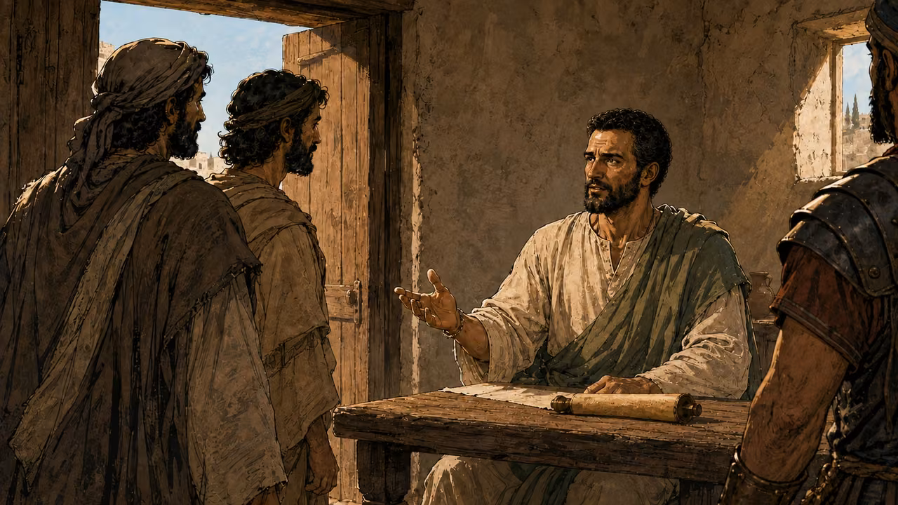 Paul welcomes visitors and teaches in his rented Roman lodging while still under guard.