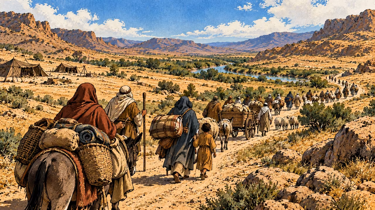 Households travel away from a wilderness campsite.