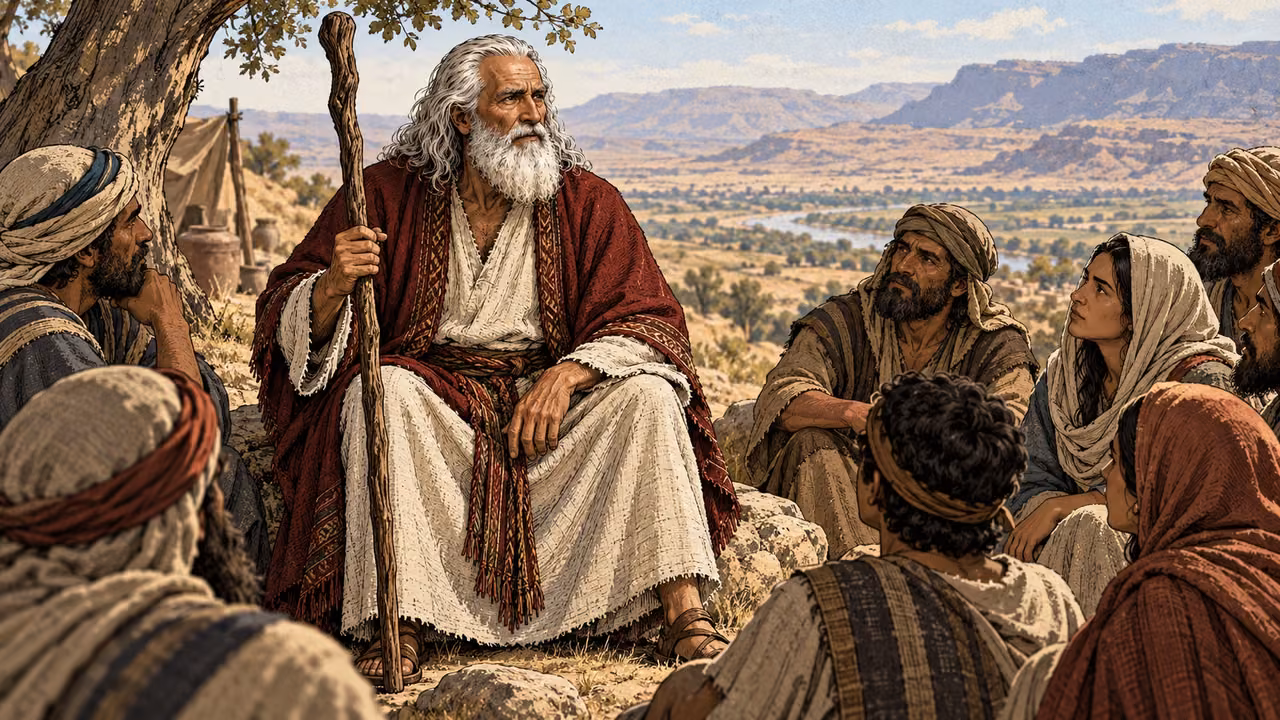 Moses sits among an attentive circle of listeners.
