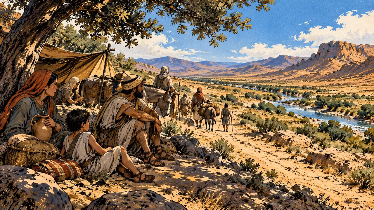 Households rest in shade beside a wilderness path.
