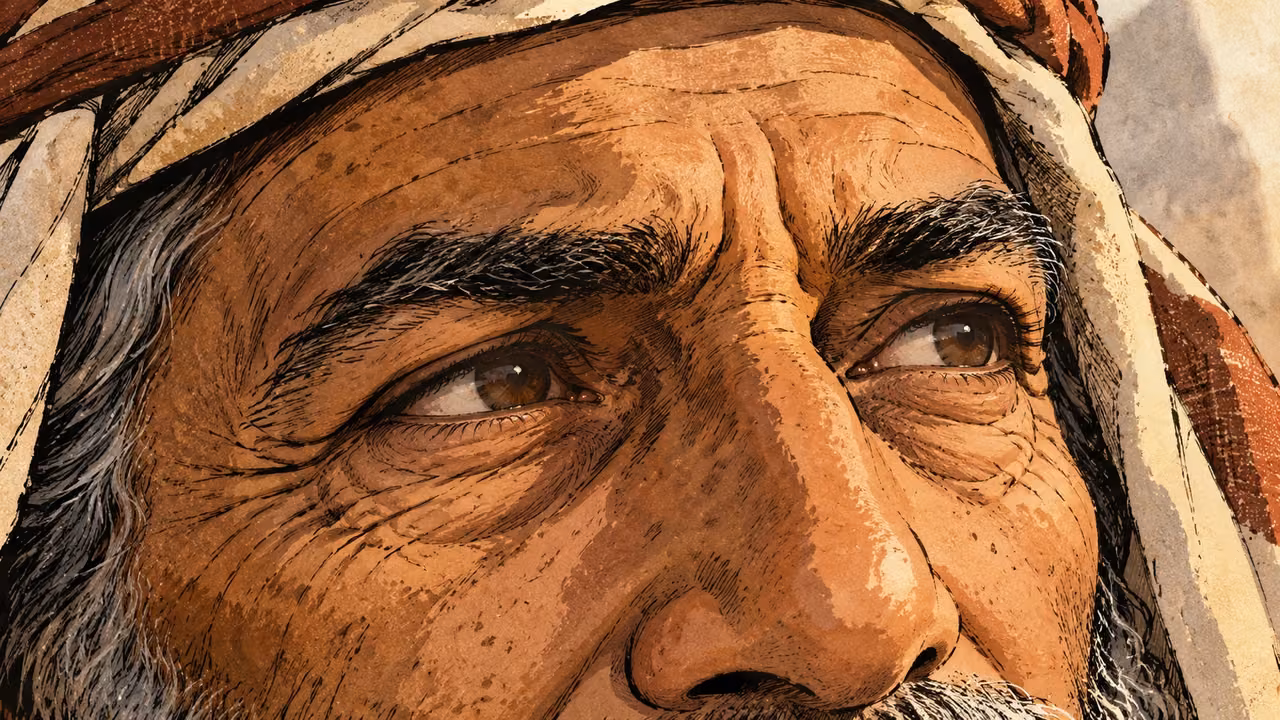 An older listener’s eyes fill the close view.