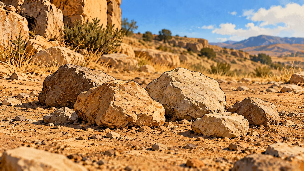 Several ordinary stones lie motionless on bare earth.