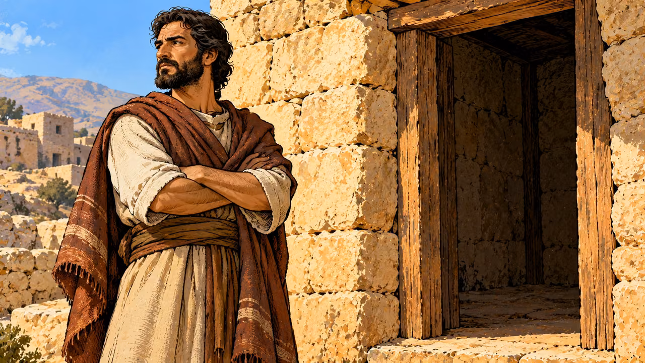 An anonymous adult stands with folded arms apart from an empty dark doorway.