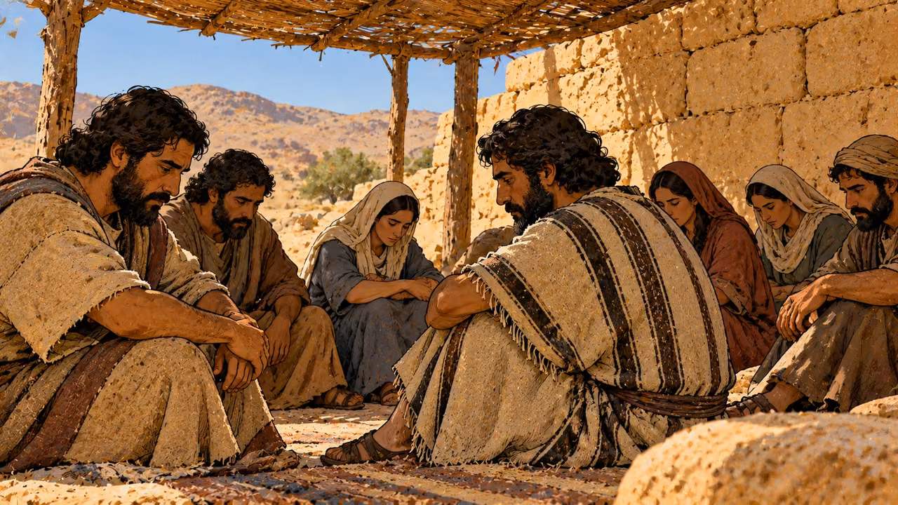 Anonymous adults sit soberly in shade with intact hair and uninjured skin.