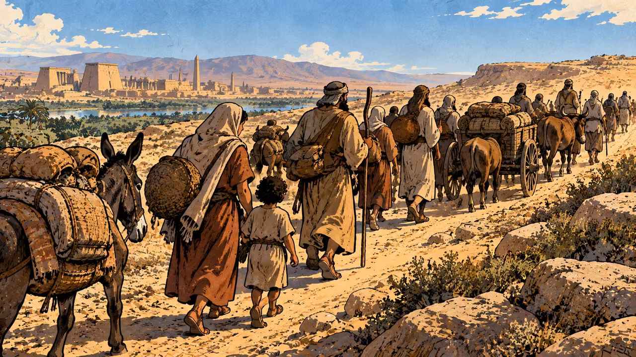 Anonymous households travel away from distant Egyptian buildings.
