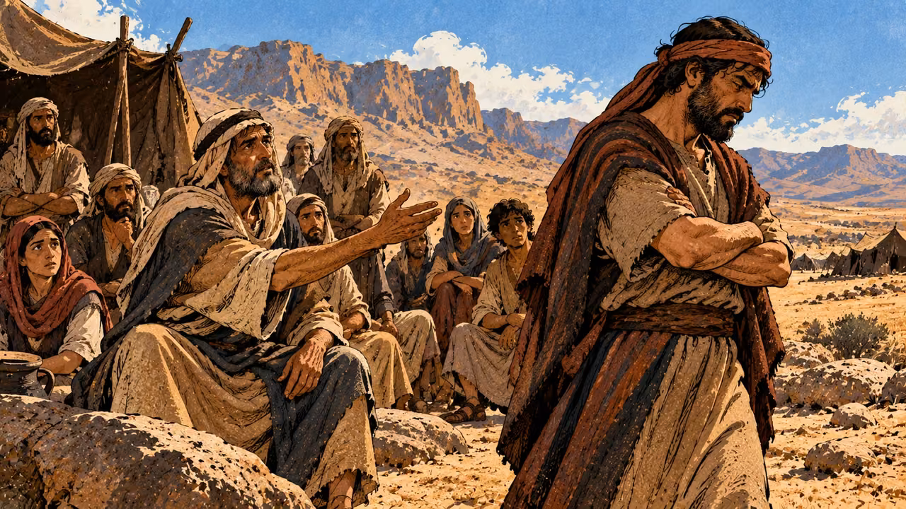 An anonymous adult turns away from an attentive camp assembly.