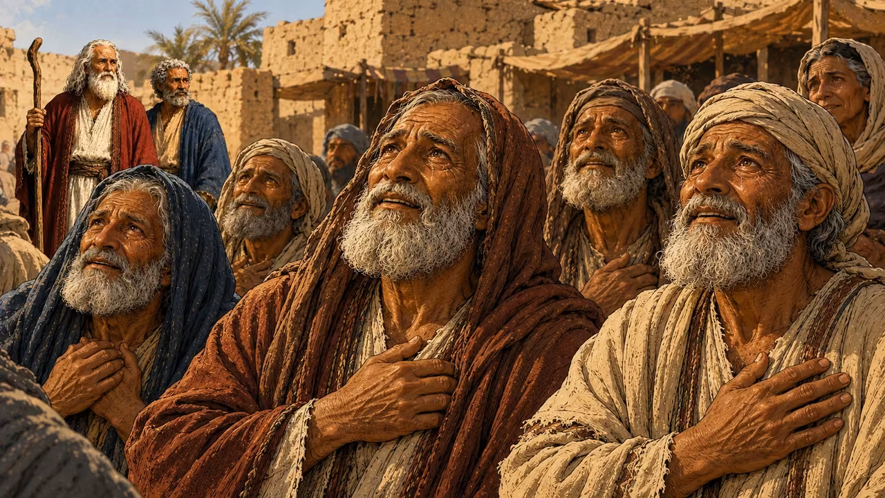 Israel’s elders receive the news with tears and relief before bowing.