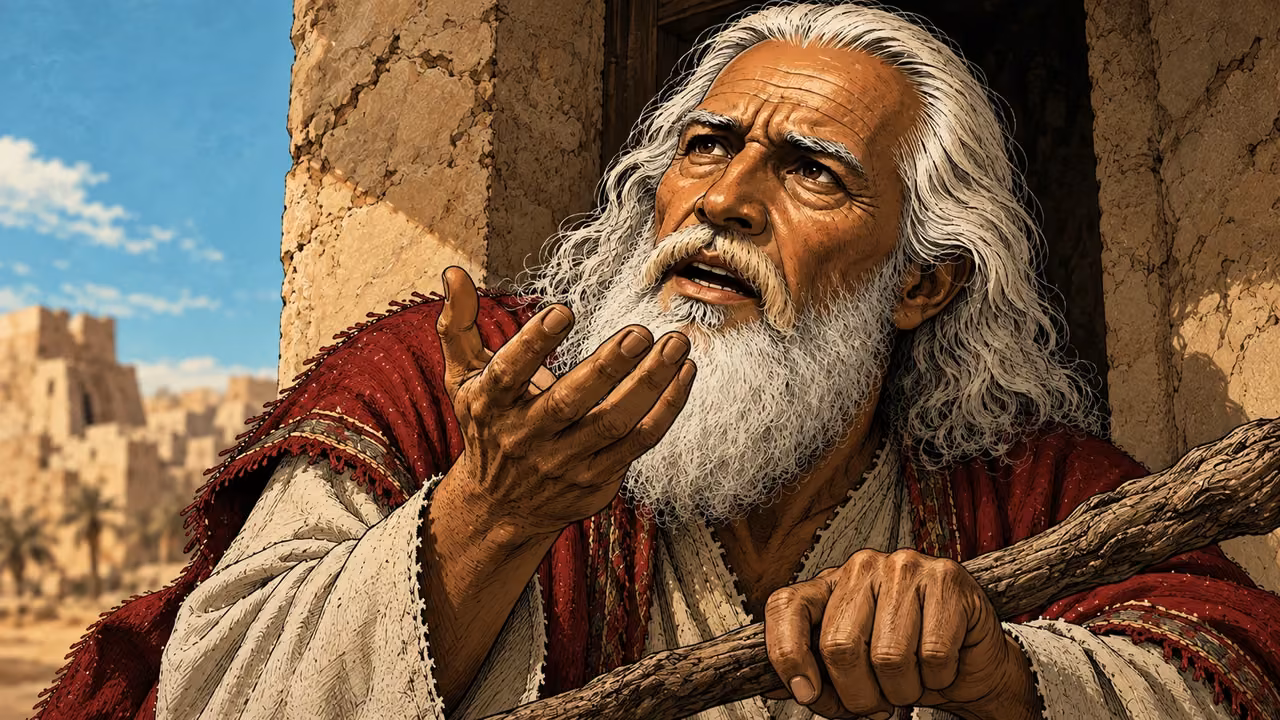 Moses opens a worried hand near his mouth as he questions how Pharaoh will listen.