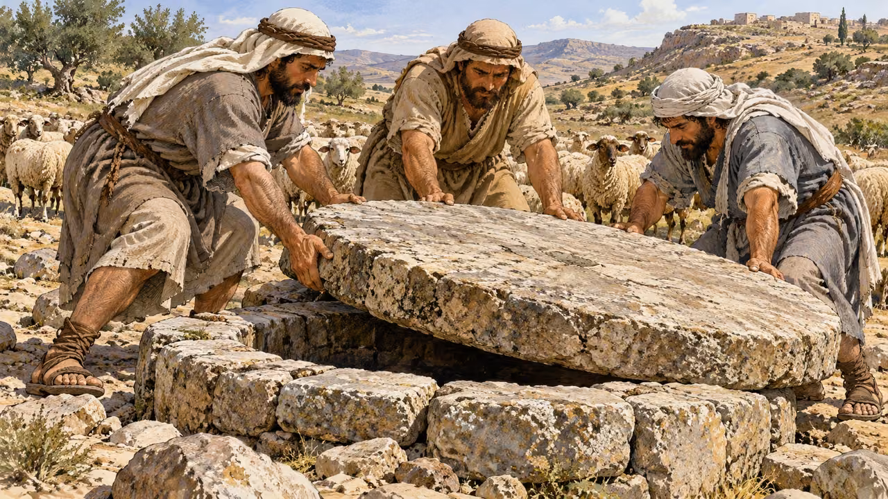 Contextual practice: shepherds together remove the well cover.