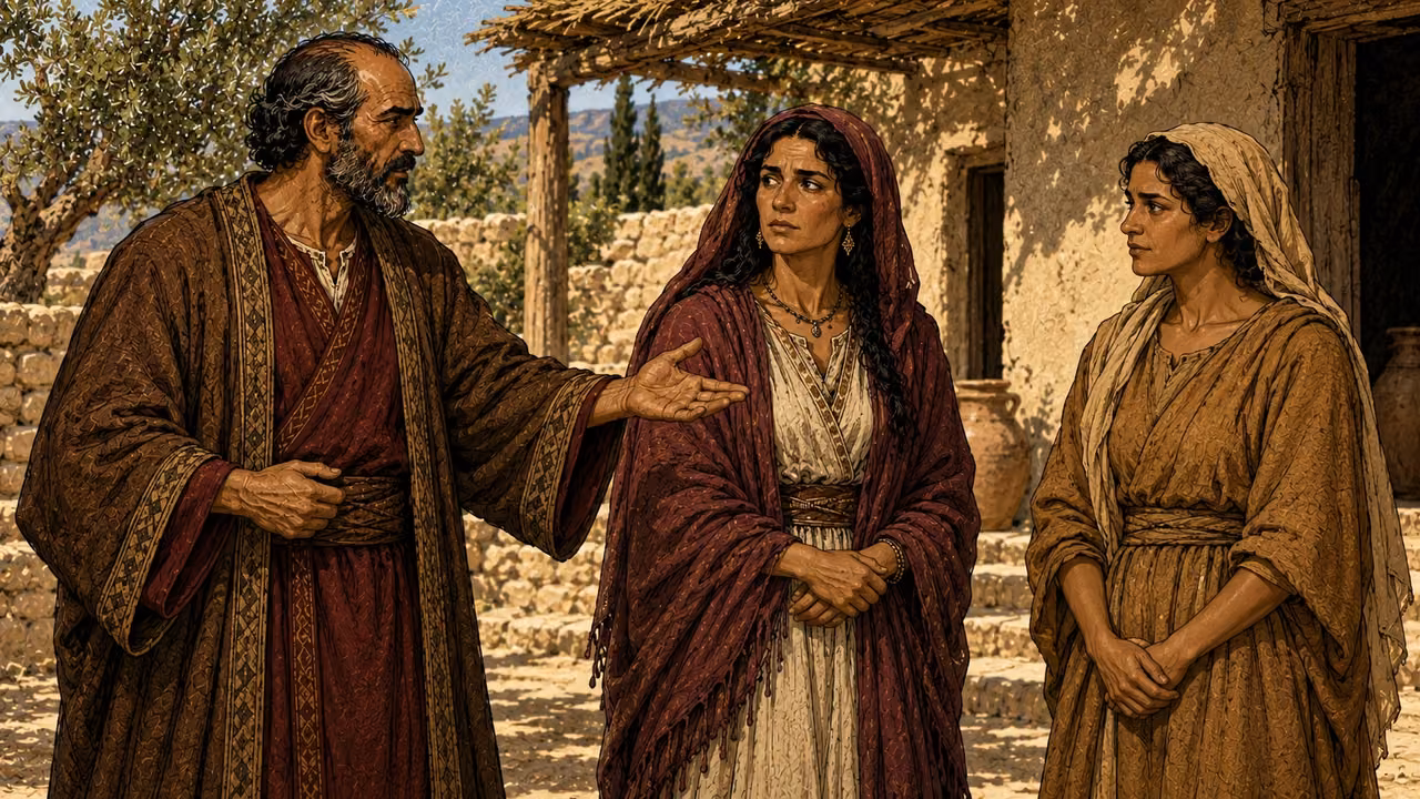 Laban presents the servant Zilpah to Leah in the household.