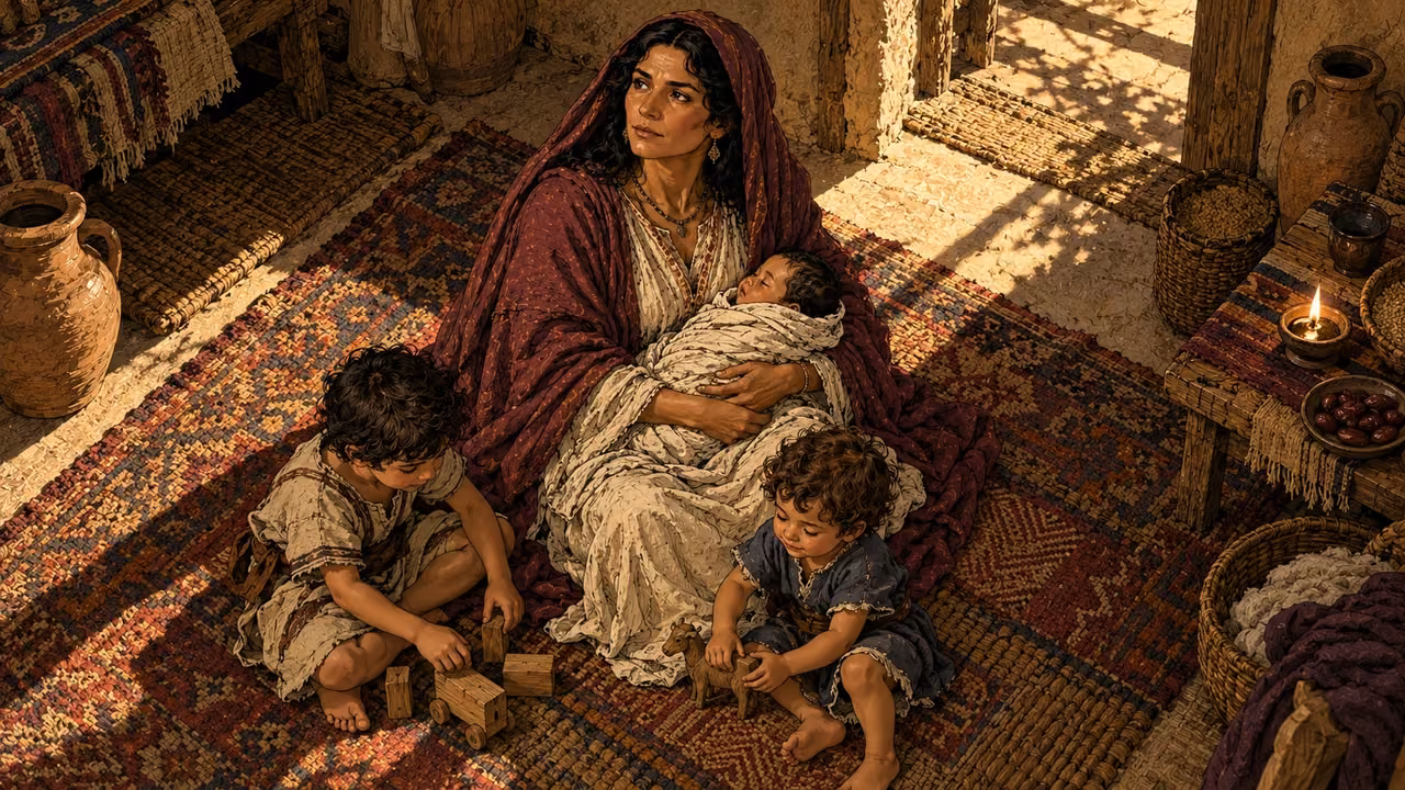 Leah holds newborn Levi with two older small sons nearby.