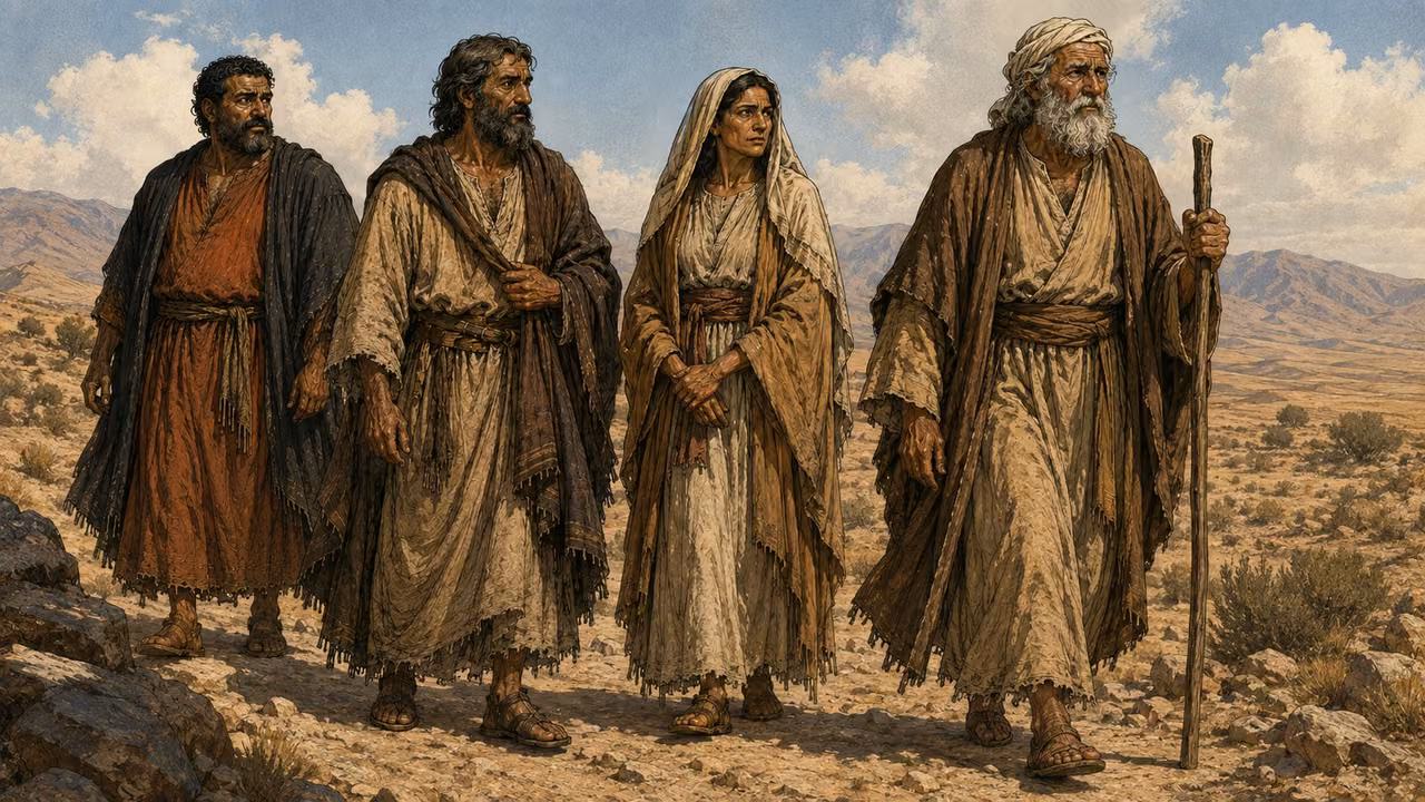 Terah's household traveling toward Haran with Abram, Sarai and Lot.