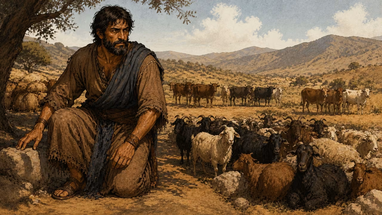 Jacob arranging gifts of livestock before meeting Esau.