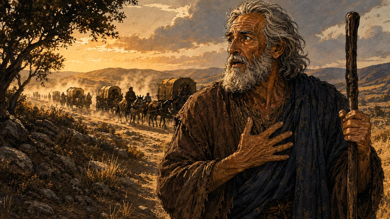 Jacob seeing the wagons and hearing that Joseph lives, astonishment softening his grief.