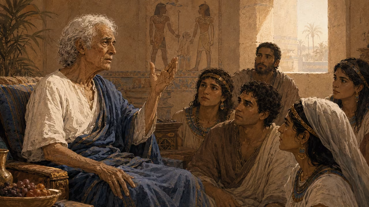 Elderly Joseph addresses his descendants with hope for their return to the promised land.