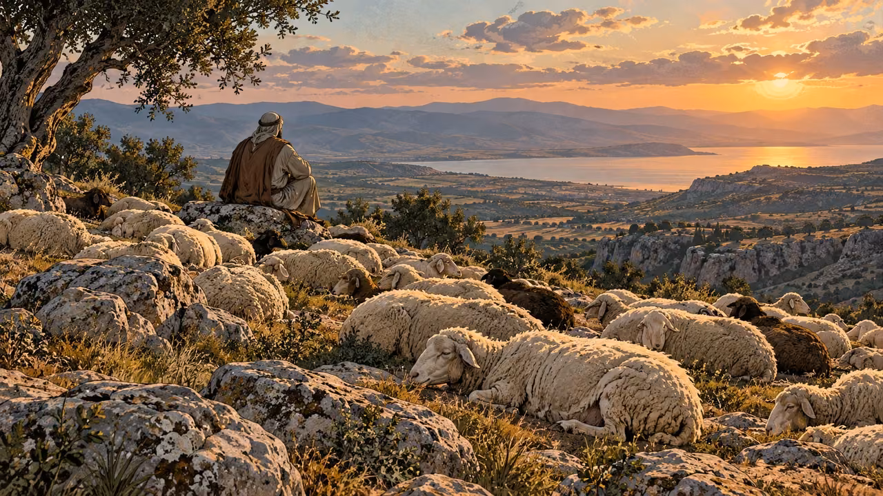 A large flock rests together on a hillside.