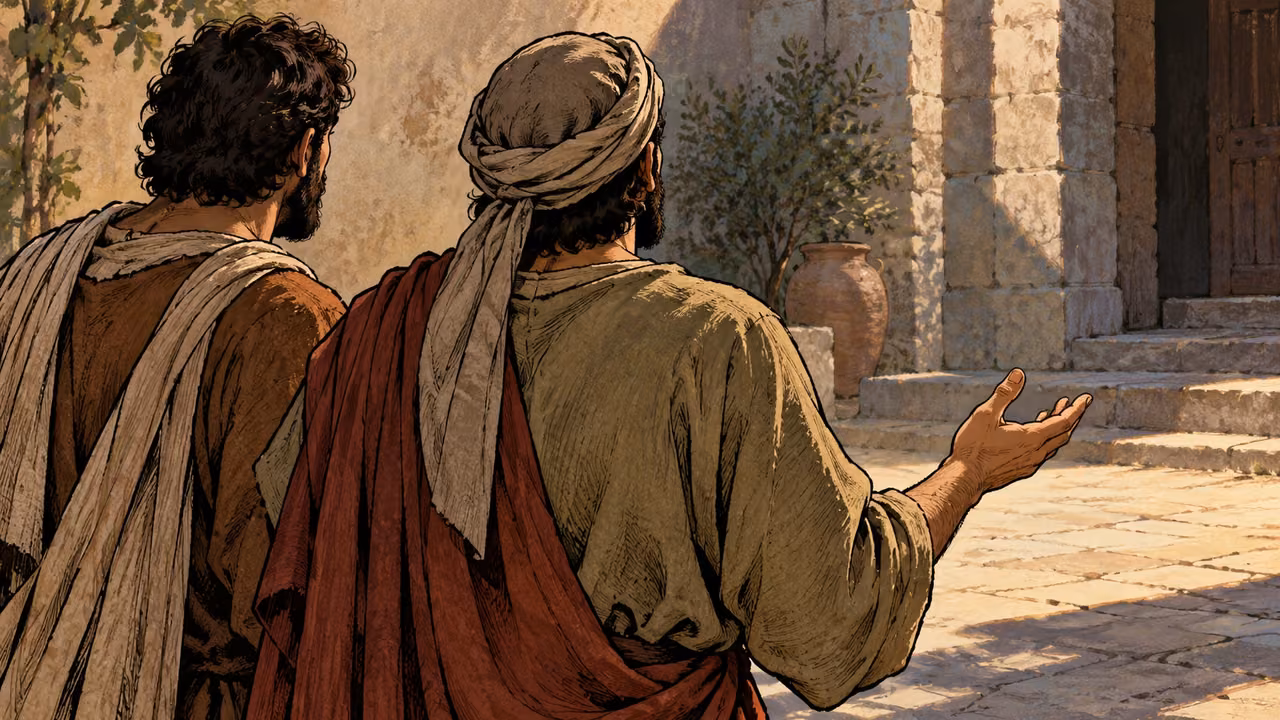 Two disciples ask an unseen teacher a question.