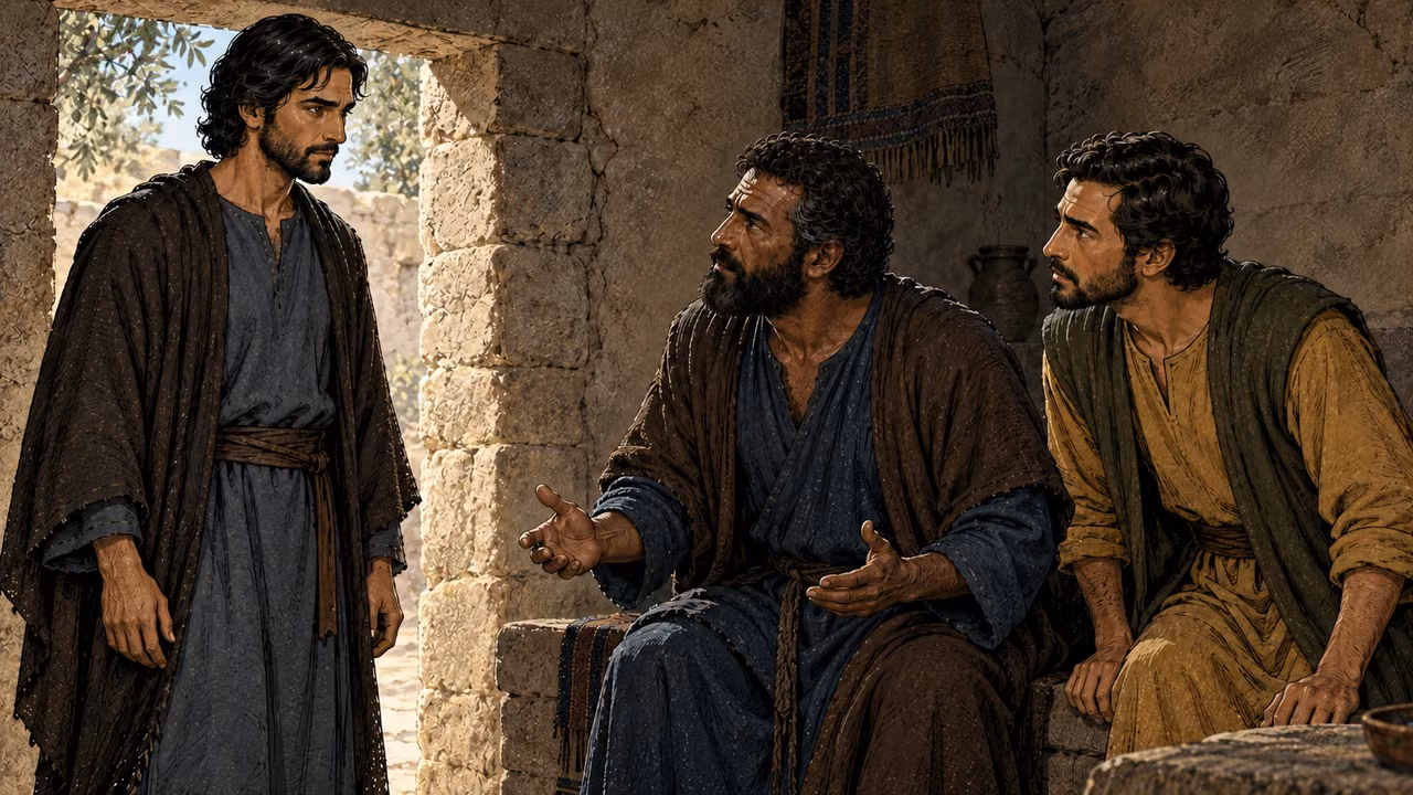 Thomas returns to Peter and Matthew, who turn toward him with questions.