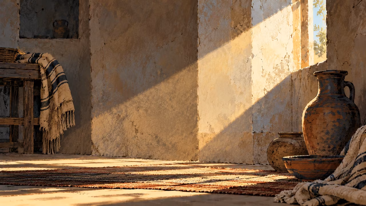Window light crosses a plain wall while another wall remains shadowed.