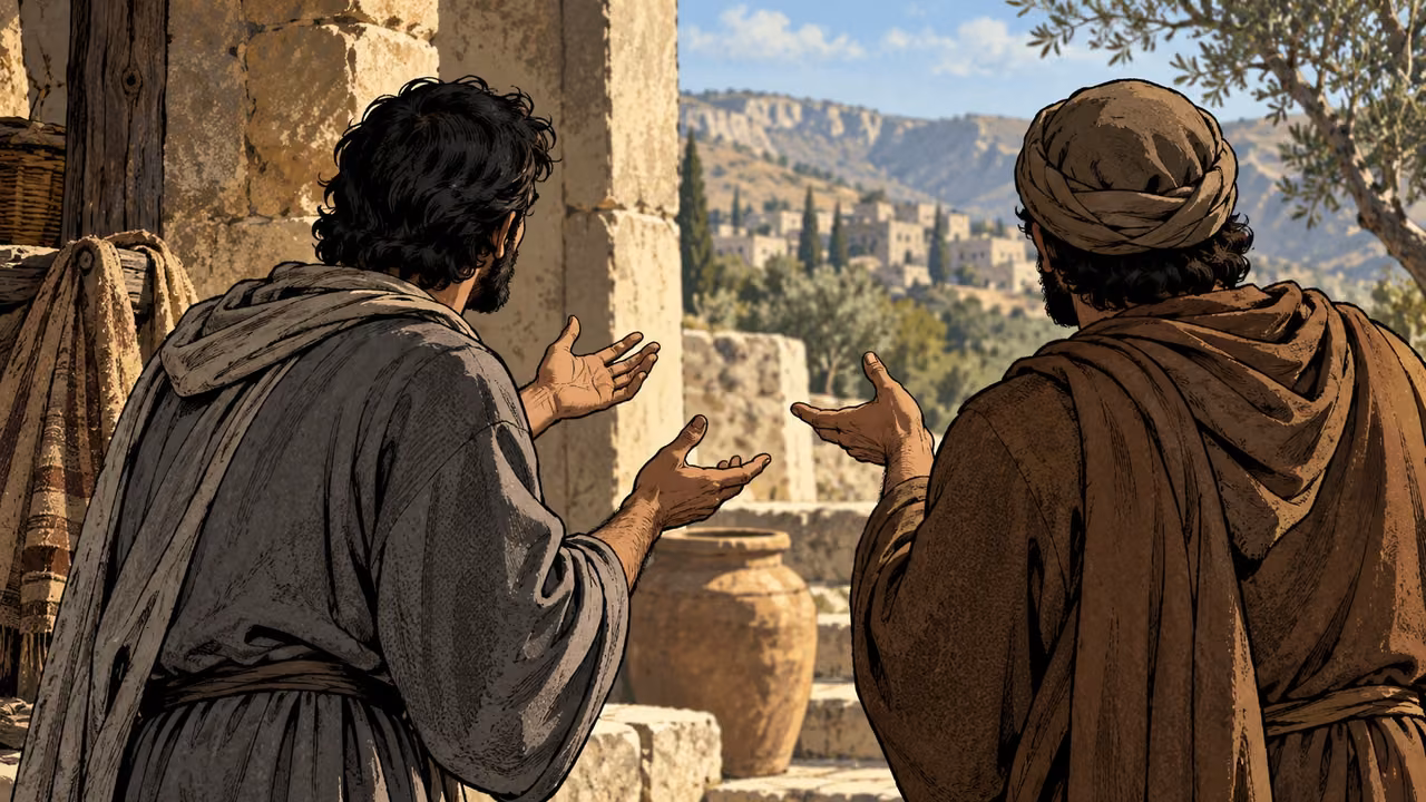 Two listeners address an unseen speaker with questioning hands.