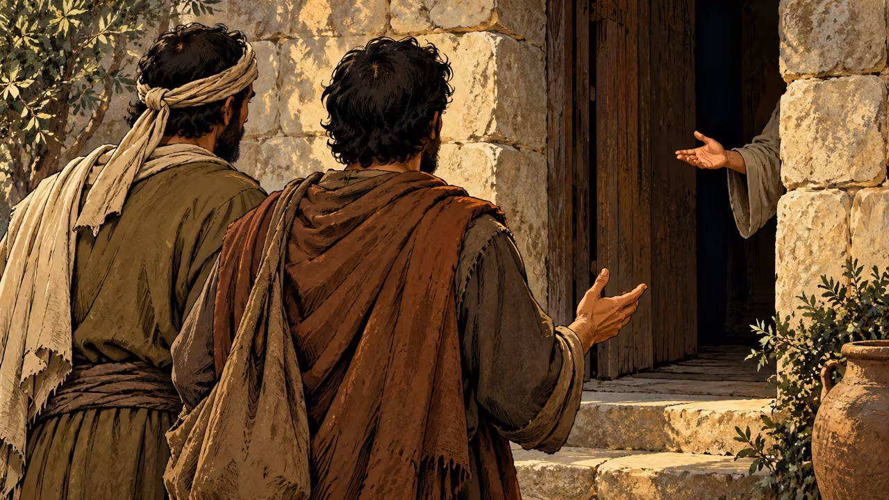 Two disciples report at an ordinary doorway.
